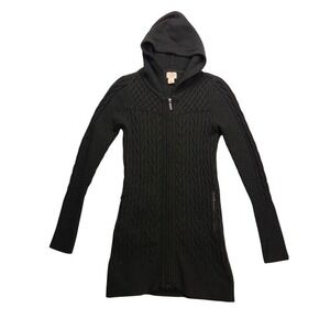 Telluride Clothing Company Women Small Green Cable Knit Zip Hoodie Cardigan Wool